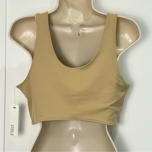Steele Anthropologie Crop Top V Neck Sleeveless Large Tan Capsule Wardrobe New - Picture 3 of 9